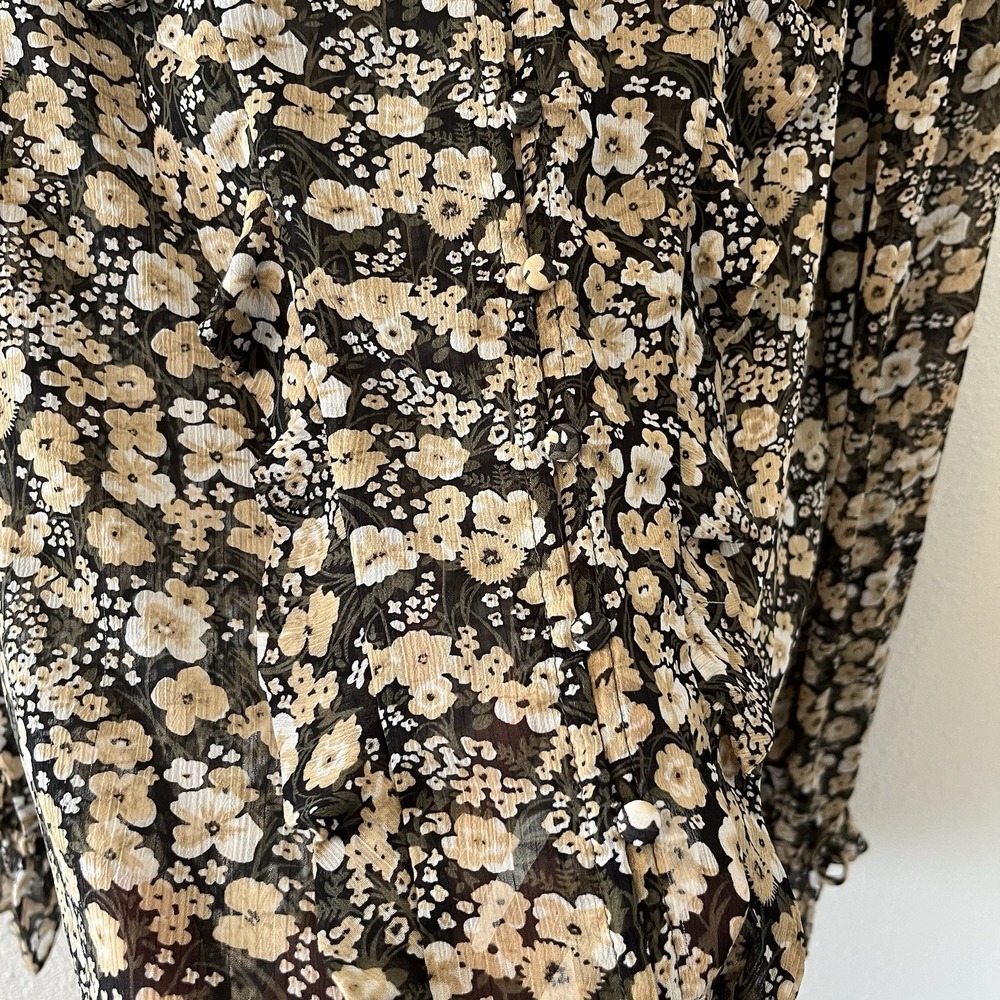 Tahari Women's Blouse Size S Black Floral Chiffon Ruffles Romantic Cottage Fairy - Picture 6 of 15